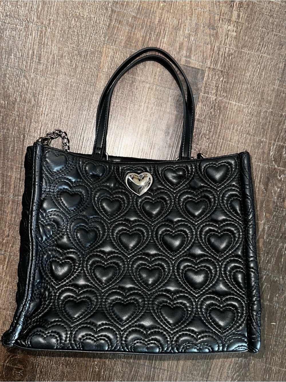 NEW Betsey Johnson Black Quilted Heart Tote/Satchel